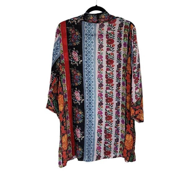 All About Her Kimono XL Mixed Print Multicolor Open Front Embroidered Floral - Picture 2 of 5
